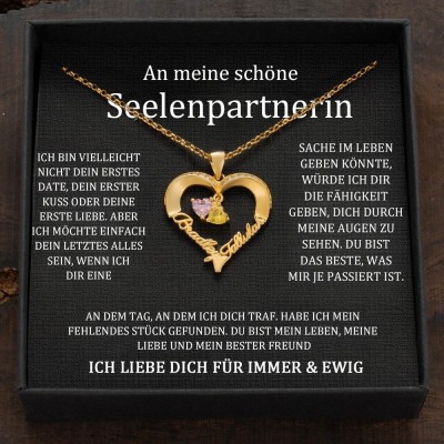 Benutzerdefinierte Paar Namen Herz Halskette mit Geburtssteinen Valentinstag Geschenke