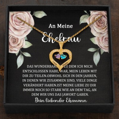 Benutzerdefinierte Paar Namen Herz Halskette mit Geburtssteinen Valentinstag Geschenke