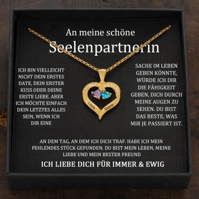 Benutzerdefinierte Paar Namen Herz Halskette mit Geburtssteinen Valentinstag Geschenke