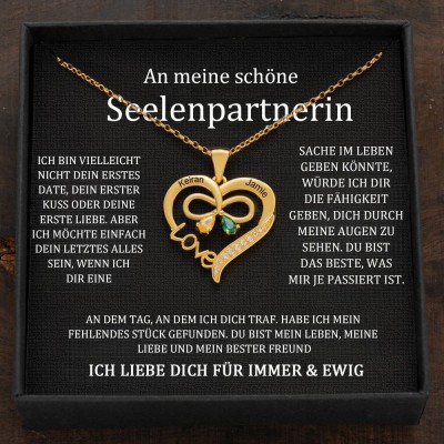 Benutzerdefinierte Paar Namen Herz Halskette mit Geburtssteinen Valentinstag Geschenke