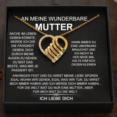 Personalisierte Herz-Halskette mit Namen und Geburtssteinen für Mama