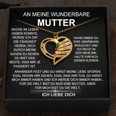Individuelle Herz-Halsketten mit Namen und Geburtssteinen als Muttertagsgeschenk
