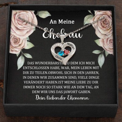 Benutzerdefinierte Paar Namen Herz Halskette mit Geburtssteinen Valentinstag Geschenke