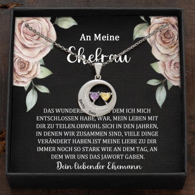 Personalisierte runde Namenskette für Paare mit Geburtssteinen als Geschenk