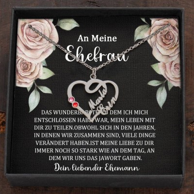 Benutzerdefinierte Paar Namen Herz Halskette mit Geburtssteinen Valentinstag Geschenke