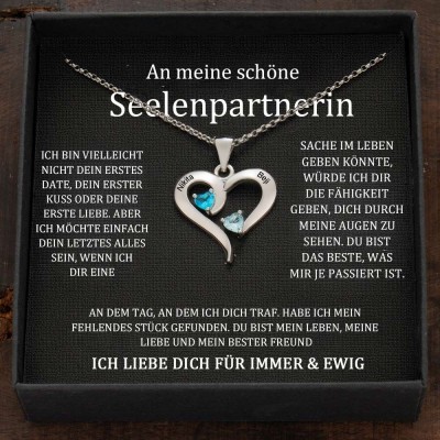 Benutzerdefinierte Paar Namen Herz Halskette mit Geburtssteinen Valentinstag Geschenke