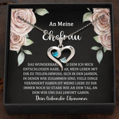 Benutzerdefinierte Paar Namen Herz Halskette mit Geburtssteinen Valentinstag Geschenke