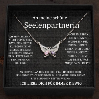 Benutzerdefinierte Schmetterling Namen Herz Halskette mit Geburtssteinen Valentinstag Geschenke