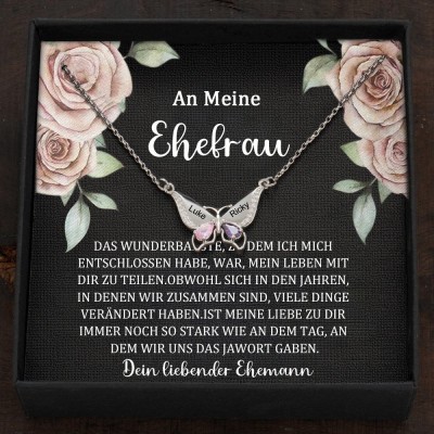 Benutzerdefinierte Schmetterling Namen Herz Halskette mit Geburtssteinen Valentinstag Geschenke
