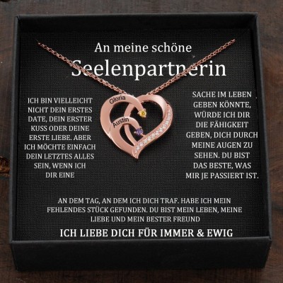 Personalisierte Herz-Namenskette für Paare mit Geburtssteinen als Geschenk