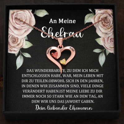 Benutzerdefinierte Paar Namen Herz Halskette mit Geburtssteinen Valentinstag Geschenke