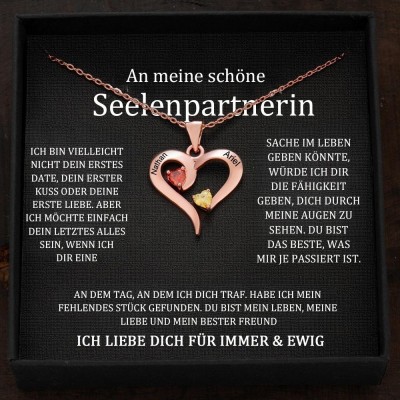 Benutzerdefinierte Paar Namen Herz Halskette mit Geburtssteinen Valentinstag Geschenke