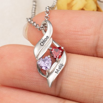 Personalisierte 2 Geburtsstein Paar Halskette mit Namen für Hochzeit Geschenkideen