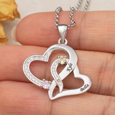 Personalisierte Liebhaber Birthstone Matching Heart Necklace mit Namen für Geburtstag Jahrestag Valentinstag
