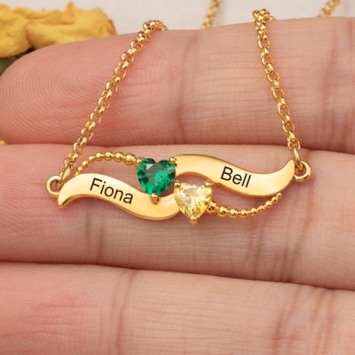 Personalisierte Birthstone Matching Halskette mit 2 Namen für Liebhaber Jahrestag Geschenk
