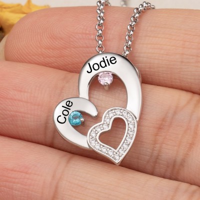 Personalisierte Herz Versprechen Name Halskette mit Geburtssteinen für Freundin Valentinstag Geschenke