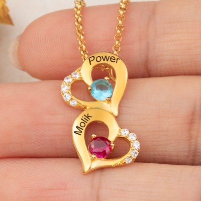 Personalisierte Liebhaber Birthstone Matching Halskette mit 2 Herz-Anhänger Geschenke für sie