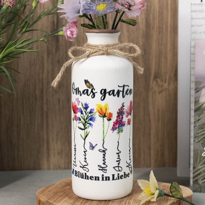 Benutzerdefinierte Oma's Garden Geburt Monat Blumenvase für Weihnachten Geschenkideen