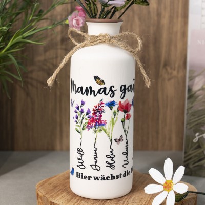 Benutzerdefinierte Mama's Garden Geburt Monat Blumenvase für Weihnachten Geschenkideen