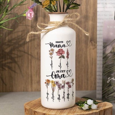 Erste Mama jetzt Oma personalisierte Geburt Blumenvase mit Kindernamen für Muttertag Geschenkideen