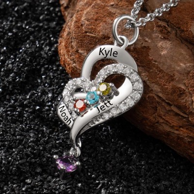 Benutzerdefinierte Gravierte Herzen Name Halskette mit Geburt Monat Stein Geschenk für Weihnachten