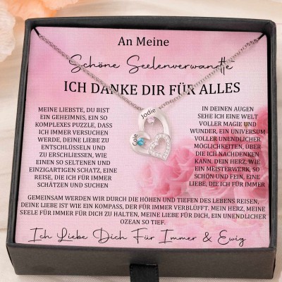 Benutzerdefinierte Paar Namen Herz Halskette mit Geburtssteinen Valentinstag Geschenke