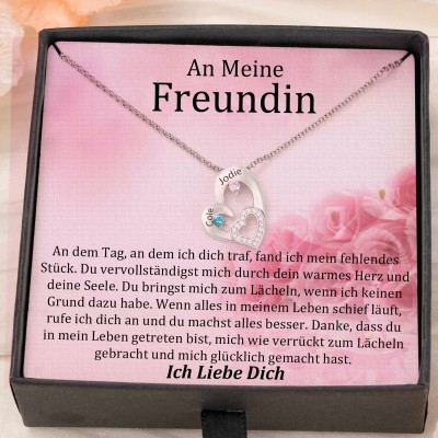 Benutzerdefinierte Paar Namen Herz Halskette mit Geburtssteinen Valentinstag Geschenke
