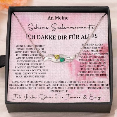 Personalisierte Paar-Halskette mit Namen und Geburtssteinen als Geschenk