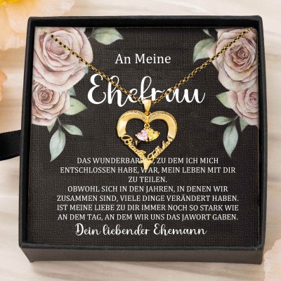 Benutzerdefinierte Paar Namen Herz Halskette mit Geburtssteinen Valentinstag Geschenke