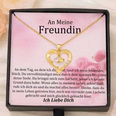 Benutzerdefinierte Paar Namen Herz Halskette mit Geburtssteinen Valentinstag Geschenke