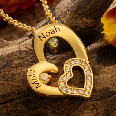 Personalisierte Herz Versprechen Name Halskette mit Geburtssteinen für Freundin Valentinstag Geschenke