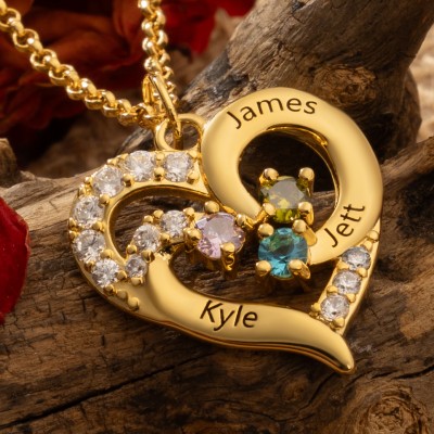 Personalisierte Herz Name Halskette mit Geburtsstein für Mama Frau Muttertag Geschenk