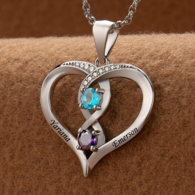Personalisierte Knots of Love-Namenskette mit Geburtssteinen für Paare