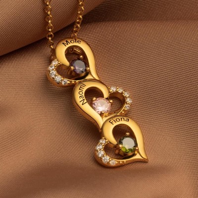 Benutzerdefinierte Name Eingraviert und Birthstone Herz Halsketten für Muttertag Geschenk