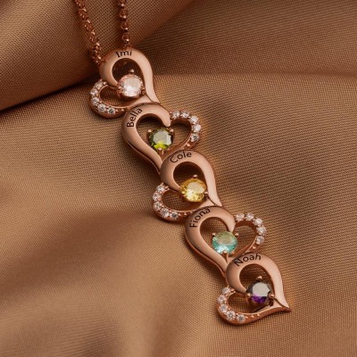 Benutzerdefinierte Name eingraviert und Birthstone Herz Halsketten für Muttertag Geschenk