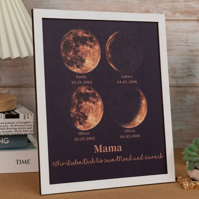 Individuelle Mondphase Rahmen mit Namen des Kindes für Mama Geschenkideen