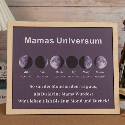 Benutzerdefinierte Mondphase Rahmen mit Kindernamen für Muttertag Familie Geschenk