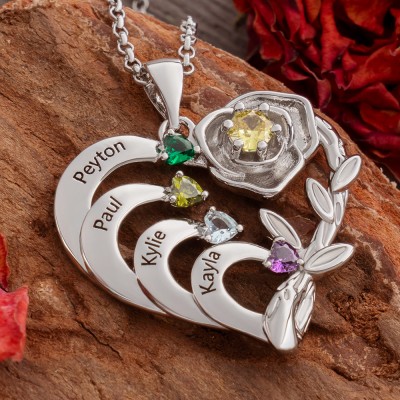 Personalisierte Rose Herz Halskette mit Namen und Geburtsstein für Muttertag Geschenk