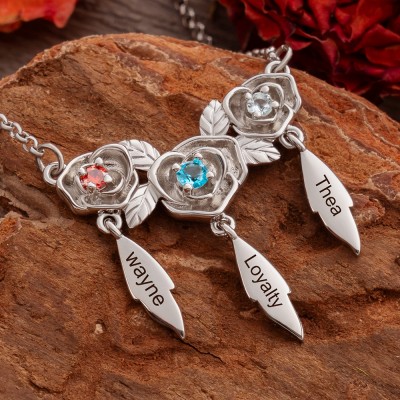 Personalisierte Rose Name Halskette mit Geburtsstein Muttertag Geschenk