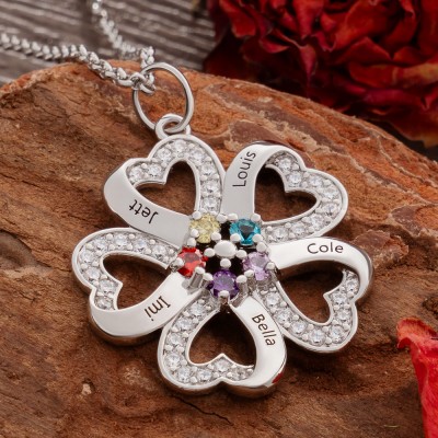 Personalisierte Blume Halskette mit Namen und Geburtsstein für Muttertag Geschenk