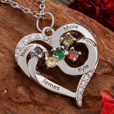 Personalisierte Herz Name Halskette mit Geburtsstein für Mama Frau Muttertag Geschenk