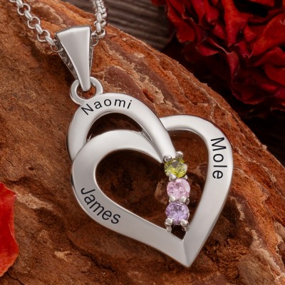 Personalisierte Herz-Halskette mit Namen und Geburtssteinen für Ehefrau Mutter Muttertag Geschenk