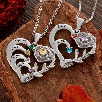 Personalisierte Rose Herz Halskette mit Namen und Geburtsstein für Muttertag Geschenk