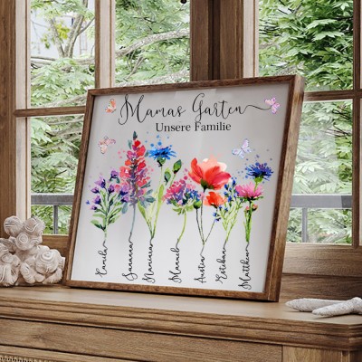 Benutzerdefinierte Mama's Garden Geburt Blume Rahmen für Oma Familie Weihnachtsgeschenk