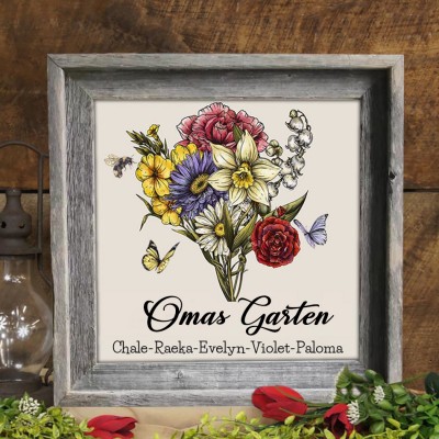 Benutzerdefinierte Geburt Blumenstrauß Rahmen mit Kindernamen für Mama Oma Weihnachtsgeschenk