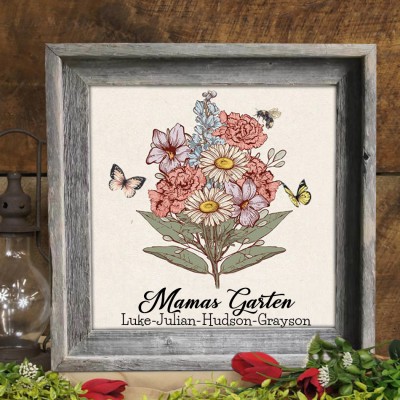 Benutzerdefinierte Mama's Garden Geburt Blumenstrauß Rahmen mit Kindernamen für Weihnachten Geschenkideen