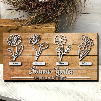 Benutzerdefinierte Mama's Garden Geburt Blume Holz Zeichen Home Art Decor für Oma Weihnachtsgeschenk