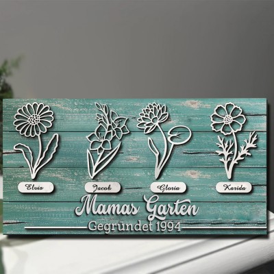 Personalisierte Mama's Garten Geburt Blume Holz Zeichen Home Art Decor für Oma Mom Weihnachtsgeschenk