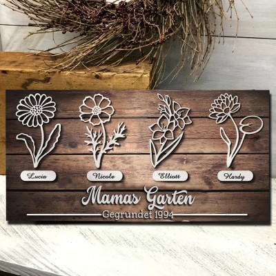 Benutzerdefinierte Mama's Garden Geburt Blume Holz Zeichen Home Art Decor für Oma Mama Weihnachtsgeschenk