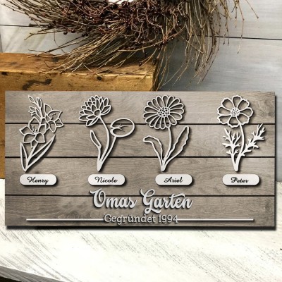 Personalisierte Omas Garten Geburt Blume Holz Zeichen Home Art Decor für Oma Mom Weihnachtsgeschenk
